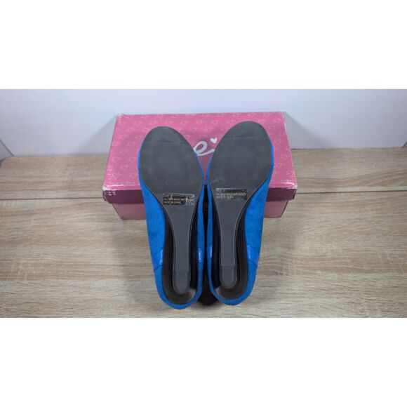 Qupid Women’s Blue Suede Wedge Heels Size 7 – Segment-48S Dress Shoes - Picture 3 of 6